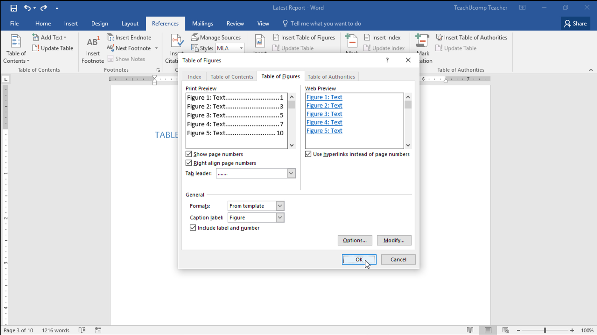 Insert A Table Of Figures In Word – Teachucomp, Inc. Regarding How To Insert Template In Word