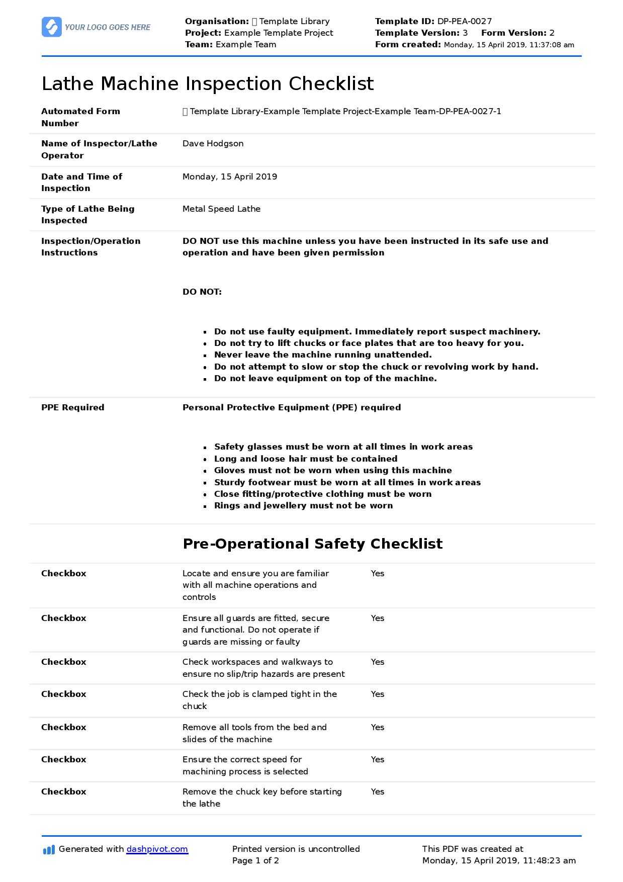Inspection Spreadsheet Template Great Machine Shop Report With Shop Report Template