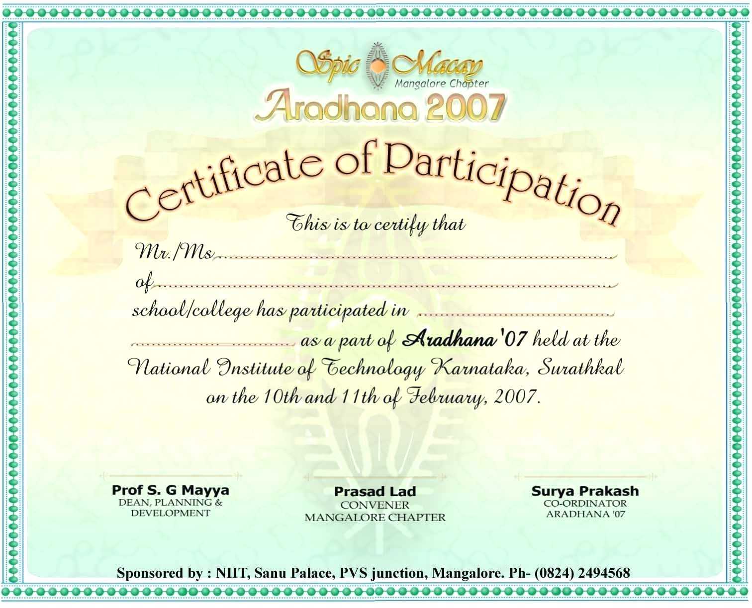 International Conference Certificate Templates Regarding Certificate Of Participation Template Word