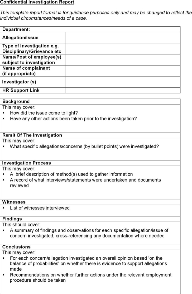 Investigation Report Template Examples Incident Throughout Investigation Report Template Doc