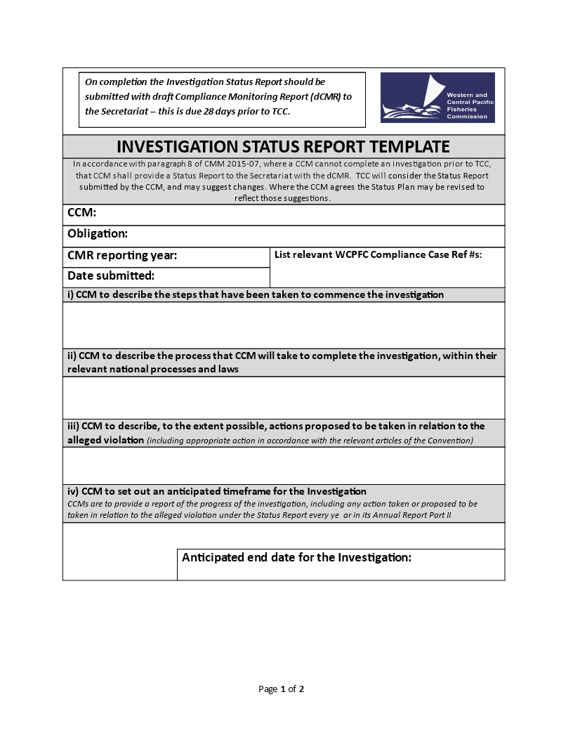 Investigation Status | Templates At Allbusinesstemplates With Compliance Monitoring Report Template