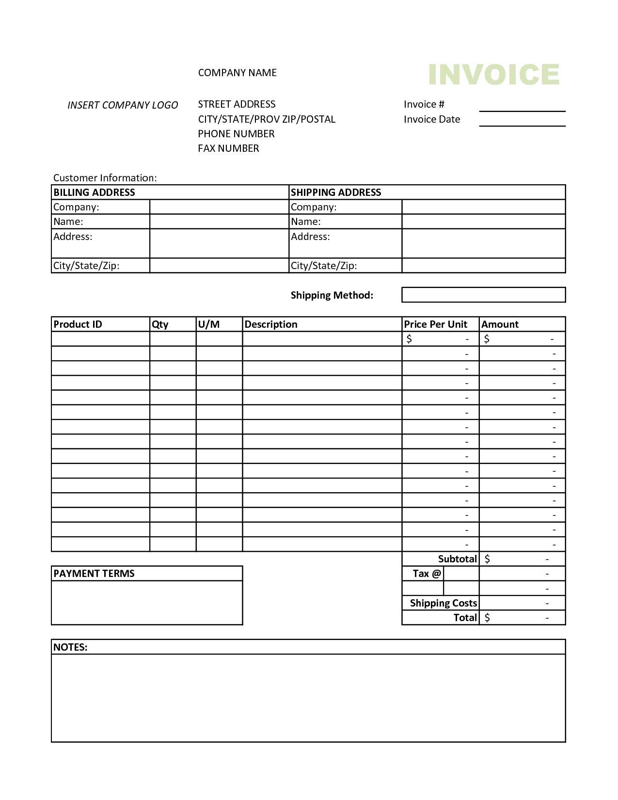 Invoice Template Excel 2010 | Invoice Example In Invoice Template Word 2010