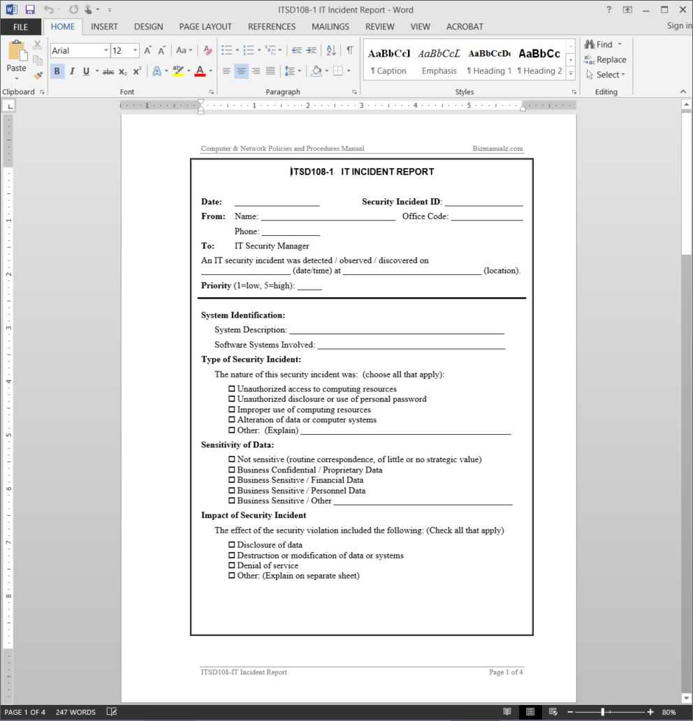 It Incident Report Template | Itsd108 1 Intended For Computer Incident Report Template