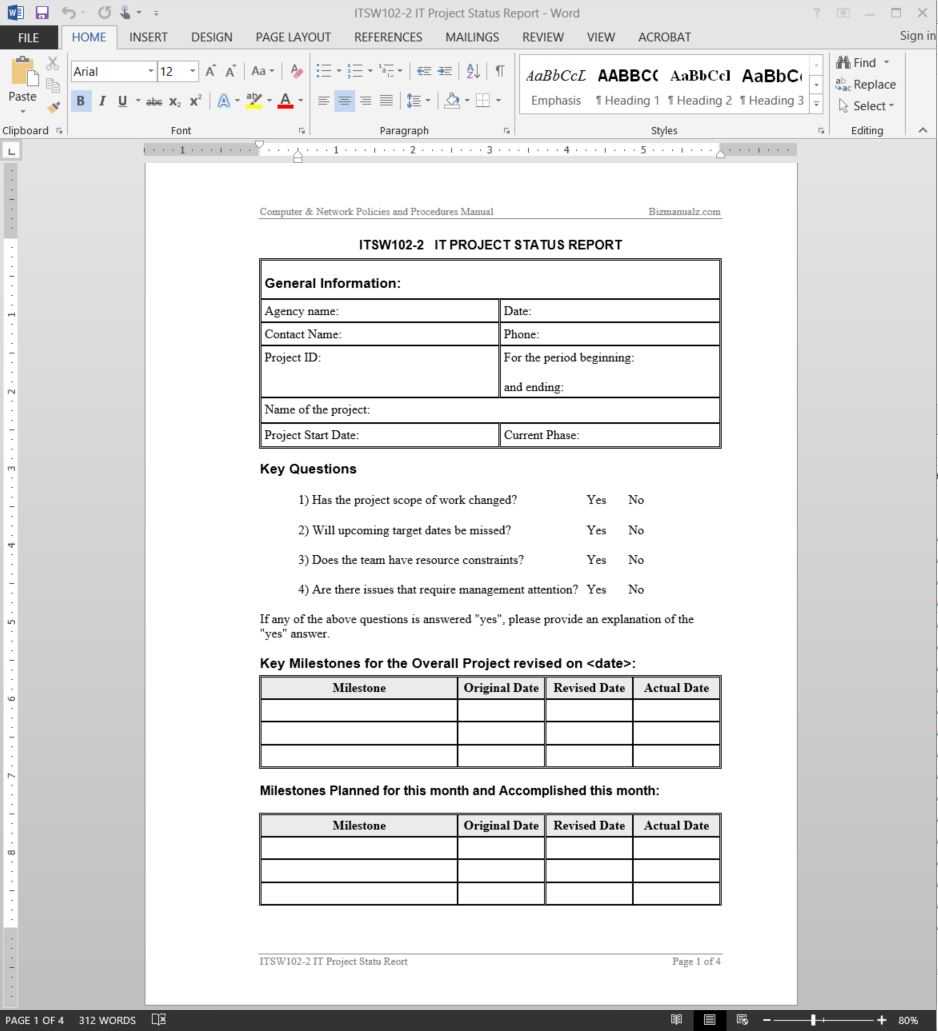 It Project Status Report Template | Itsw102 2 For Software Development Status Report Template