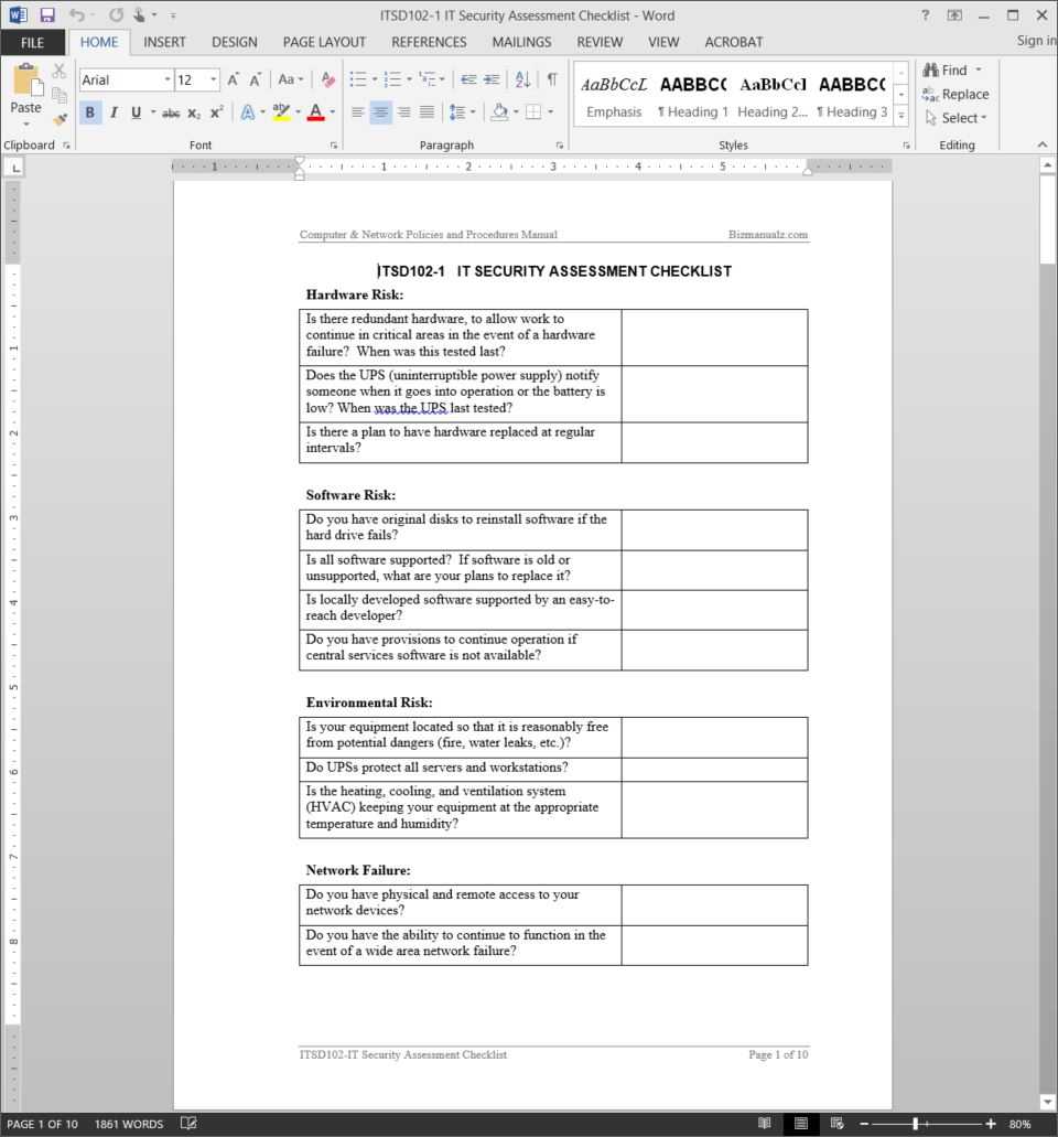 It Security Assessment Checklist Template | Itsd102 1 In Security Audit Report Template