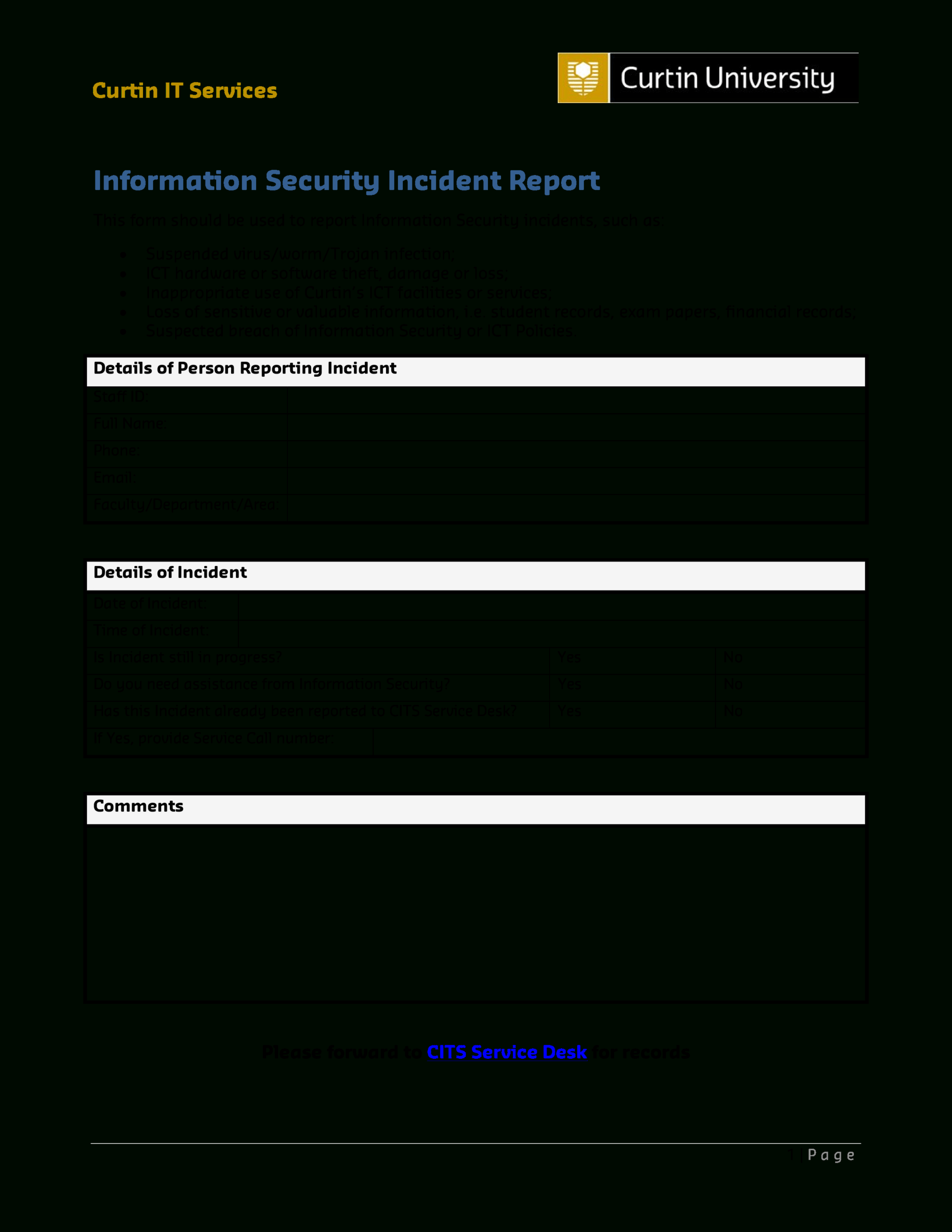 It Services Security Incident Report | Templates At Regarding Technical Service Report Template