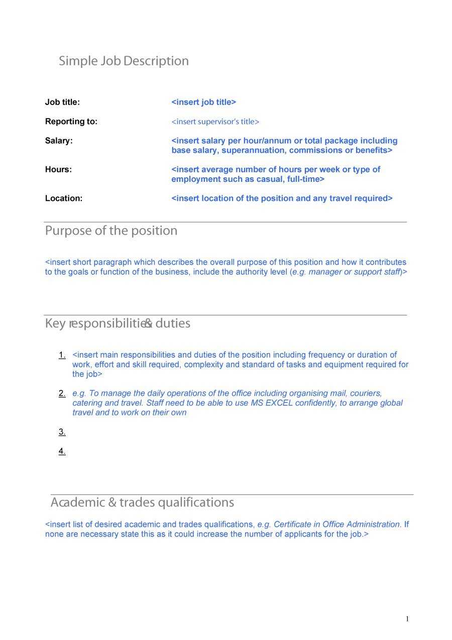 Job Description Template Word – Horizonconsulting.co Throughout Hours Of Operation Template Microsoft Word