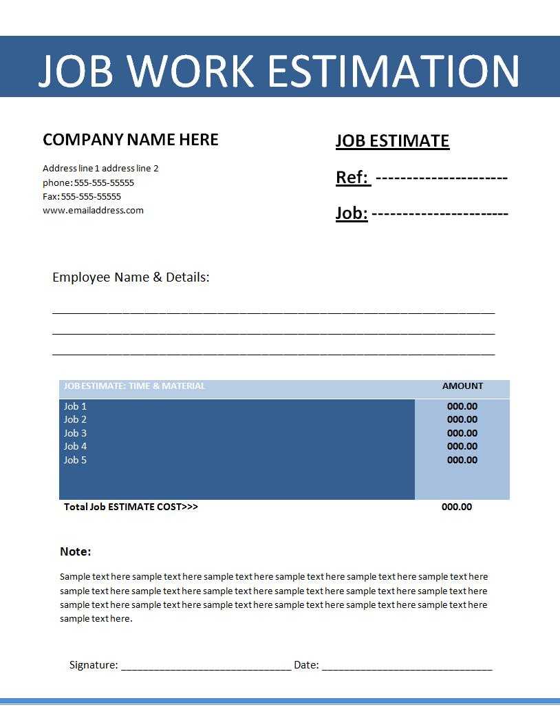 Job Estimate Template | Free Printable Ms Word Format With Regard To Work Estimate Template Word