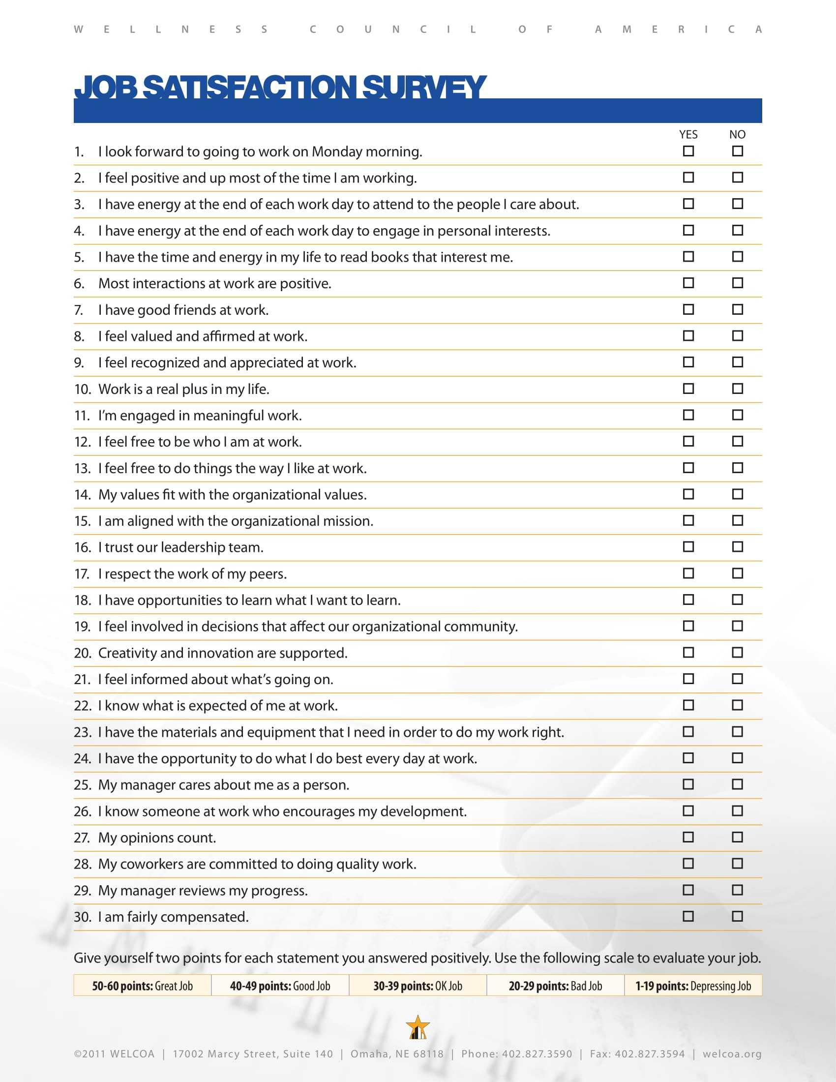 Job Satisfaction Questionnaire Sample – Horizonconsulting.co Regarding Employee Satisfaction Survey Template Word