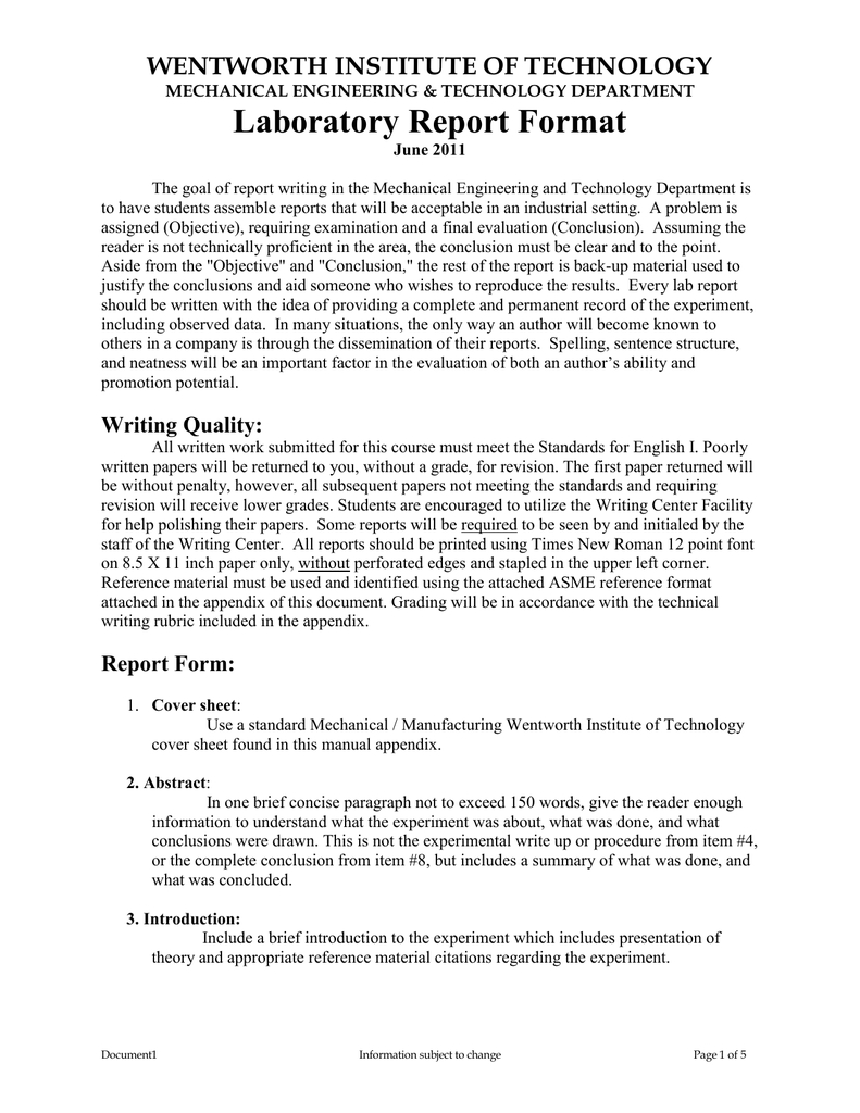 Laboratory Report Format Regarding Engineering Lab Report Template