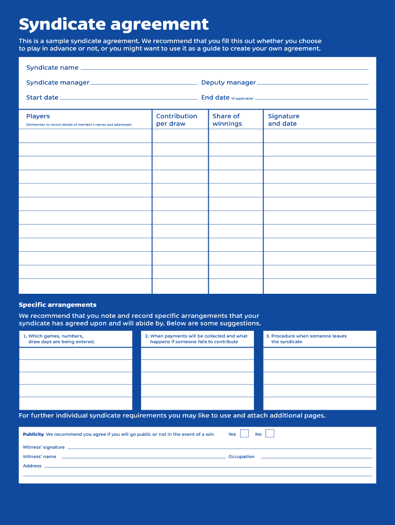 Lottery Syndicate Form - Fill Online, Printable, Fillable Inside Lottery Syndicate Agreement Template Word