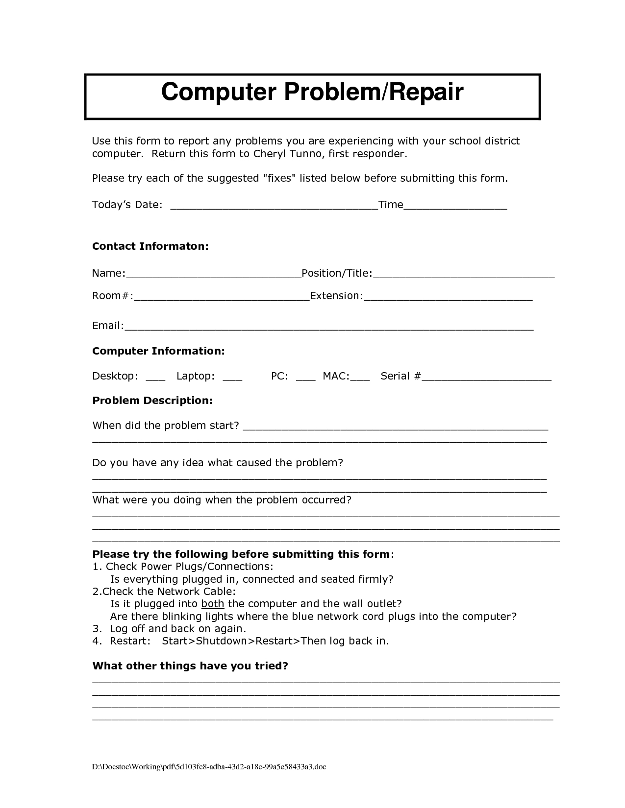 Maintenance Report Form Template Daily Format In Excel Intended For Computer Maintenance Report Template