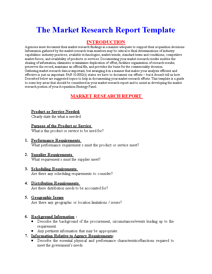 Market Research Report Format | Templates At With Regard To Report Requirements Document Template