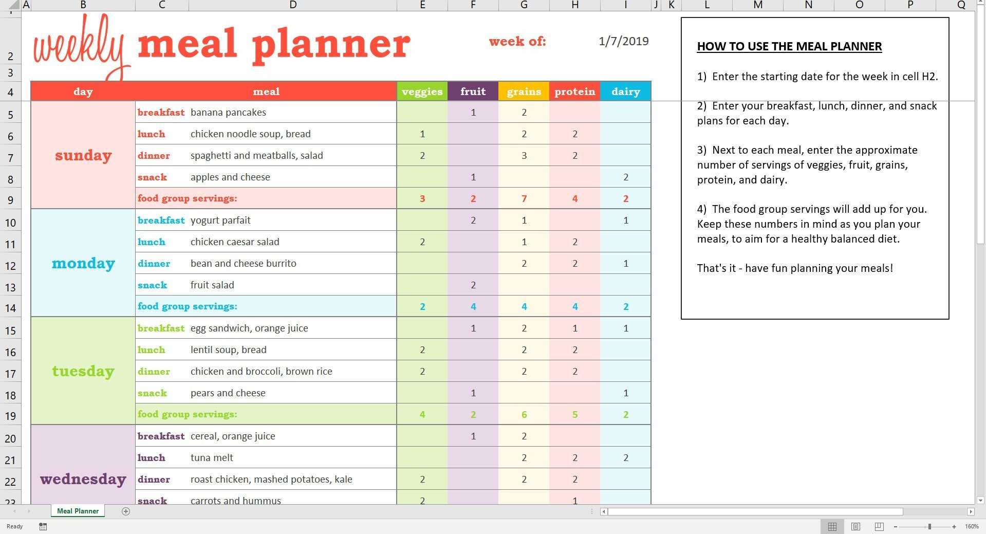 Meal Plan Excel – Raptor.redmini.co With Meal Plan Template Word