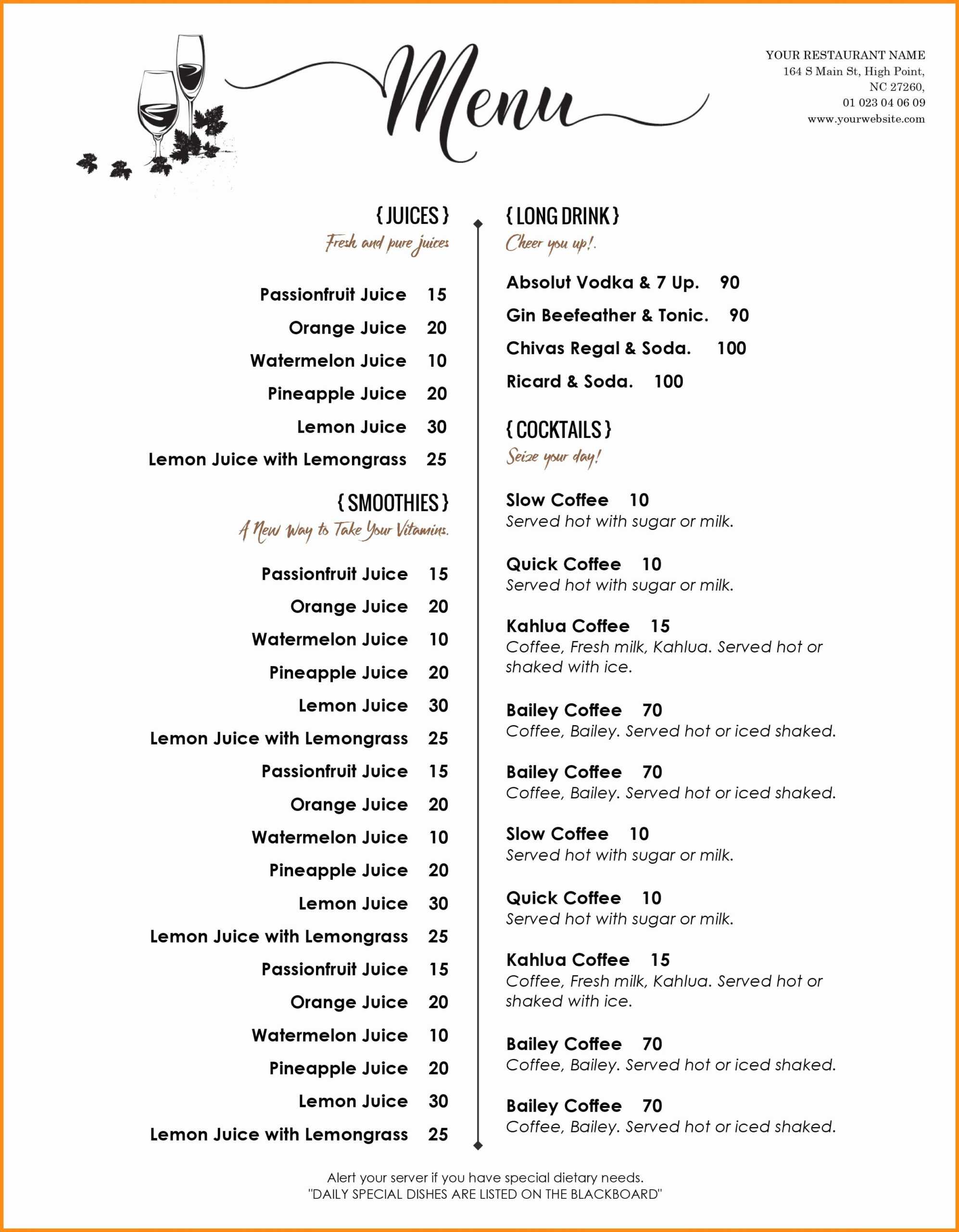 Menu Templates Word - Horizonconsulting.co Pertaining To Free Cafe Menu Templates For Word