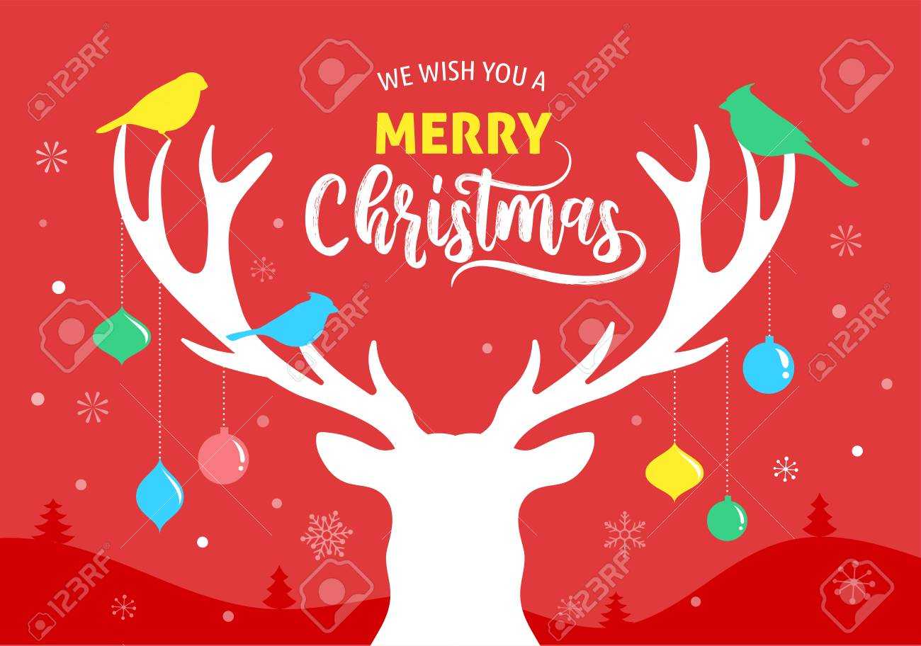 Merry Christmas Banner, Xmas Template Background With Deer Silhouette,.. For Merry Christmas Banner Template