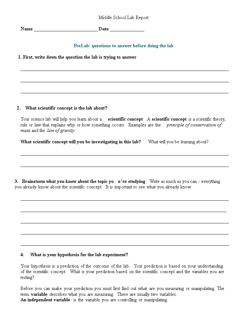 Middle School Lab Report | Templates At Inside Lab Report Template Middle School