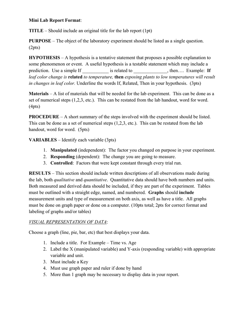 Mini Lab Report Format: Title – Should Include An Original With Lab Report Template Word