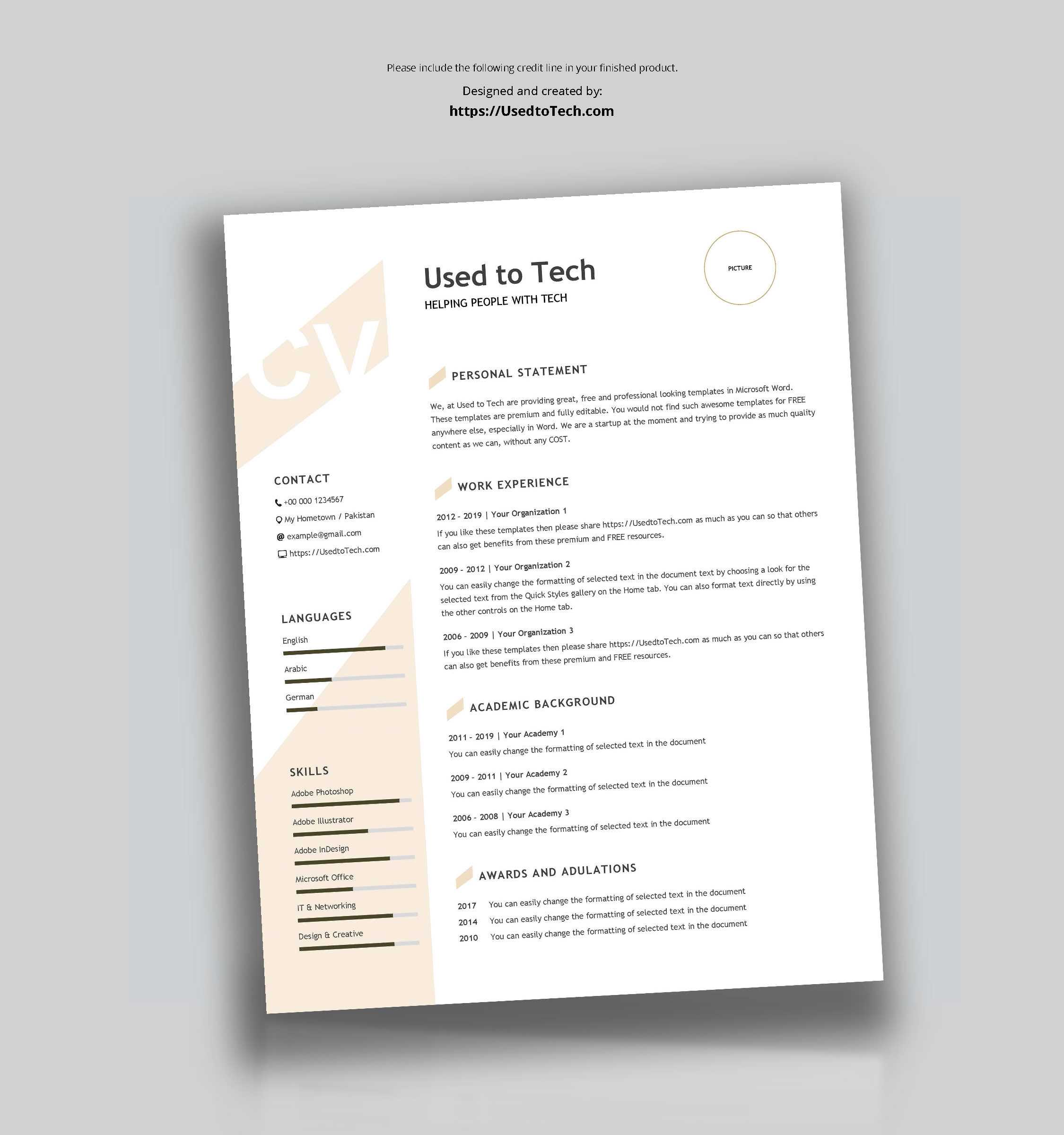 Modern Resume Template In Word Free – Used To Tech With Regard To How To Create A Cv Template In Word