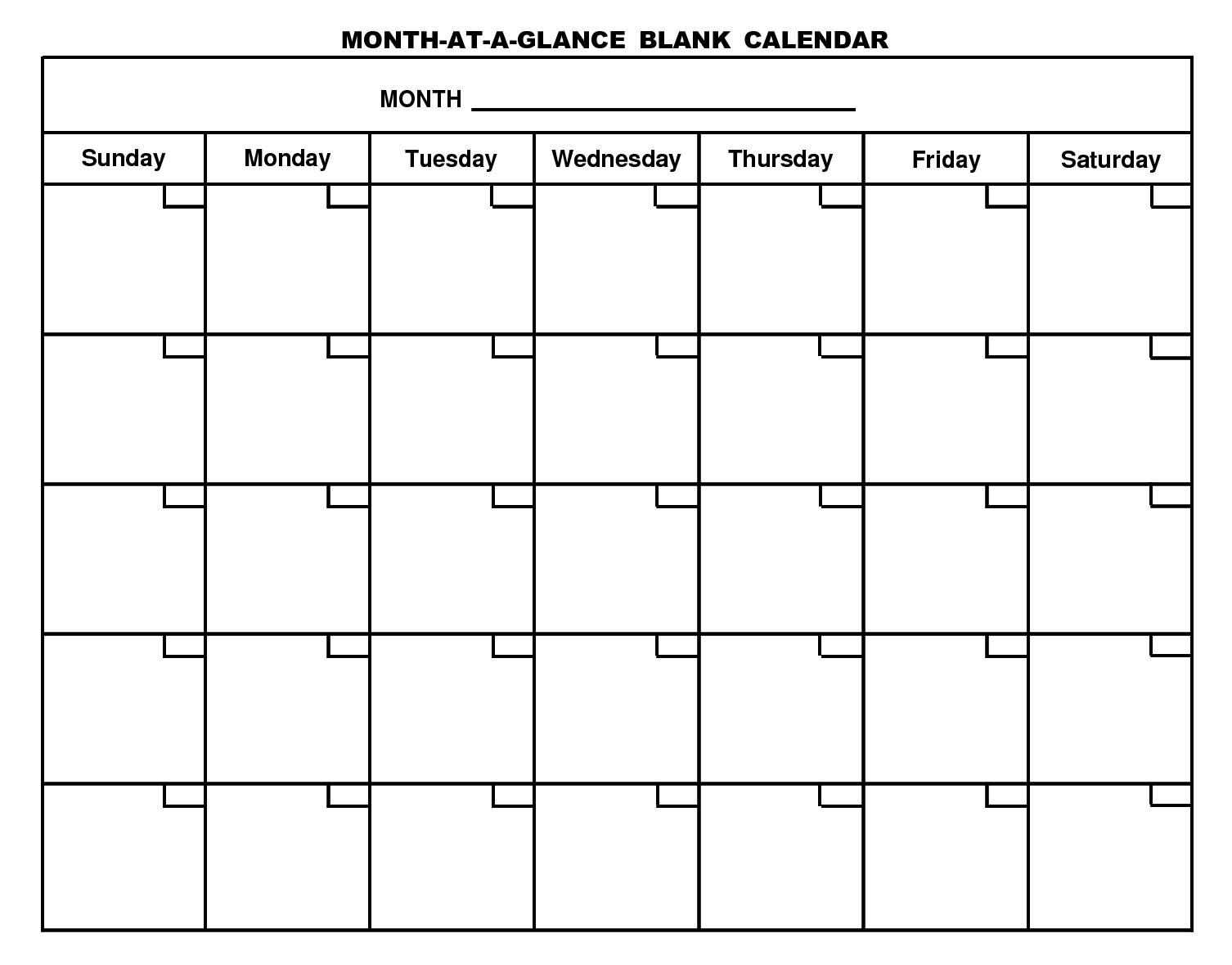 Month At A Glance Blank Calendar | Monthly Printable Calender Throughout Month At A Glance Blank Calendar Template