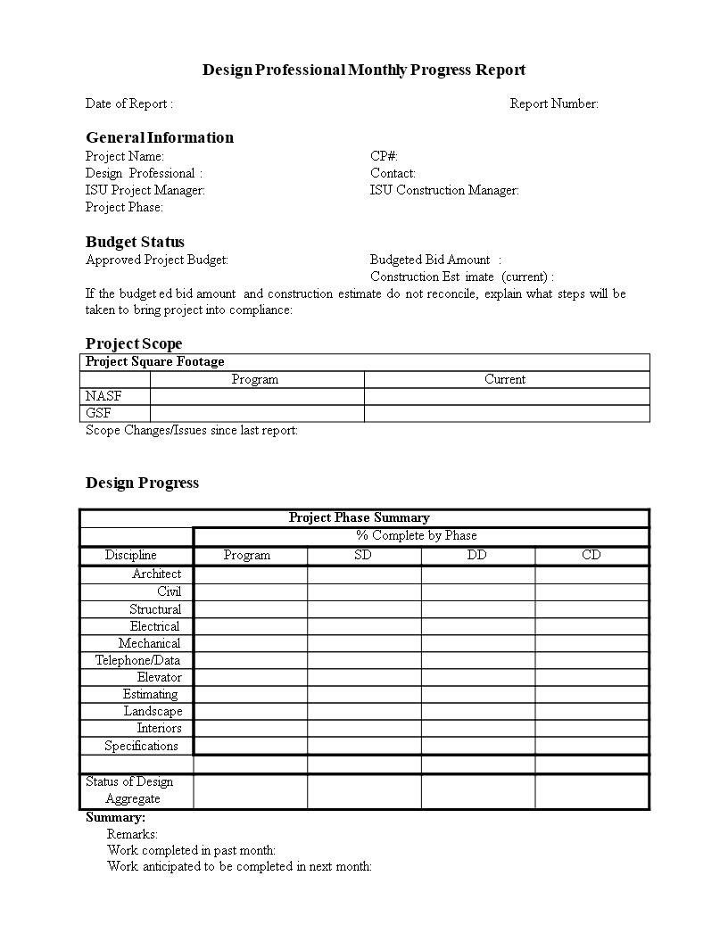 Monthly Progress Report In Word | Templates At In Construction Status Report Template