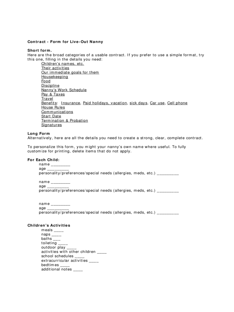 Nanny Contract Template – 2 Free Templates In Pdf, Word Intended For Nanny Contract Template Word