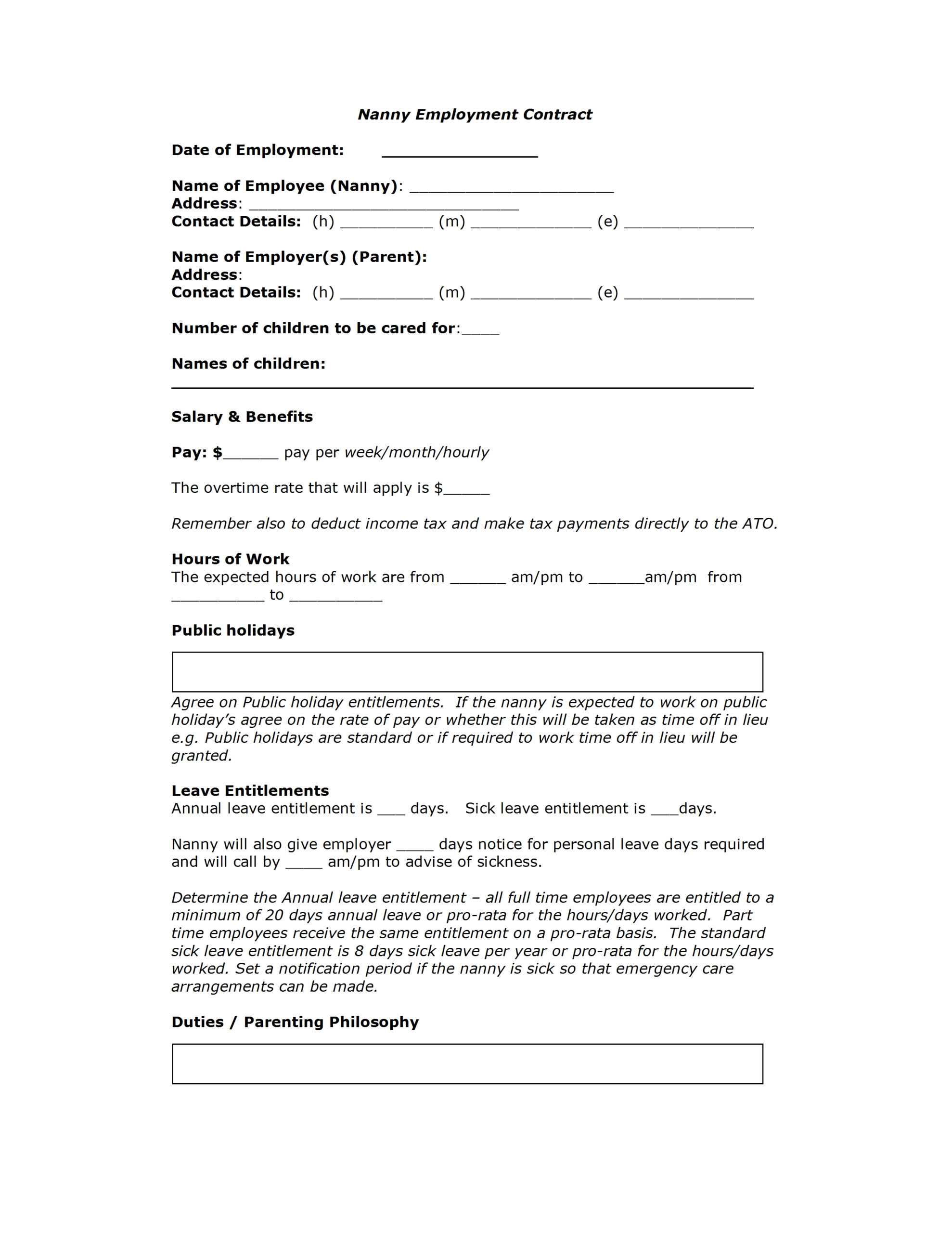 Nanny Contract Template In Nanny Contract Template Word