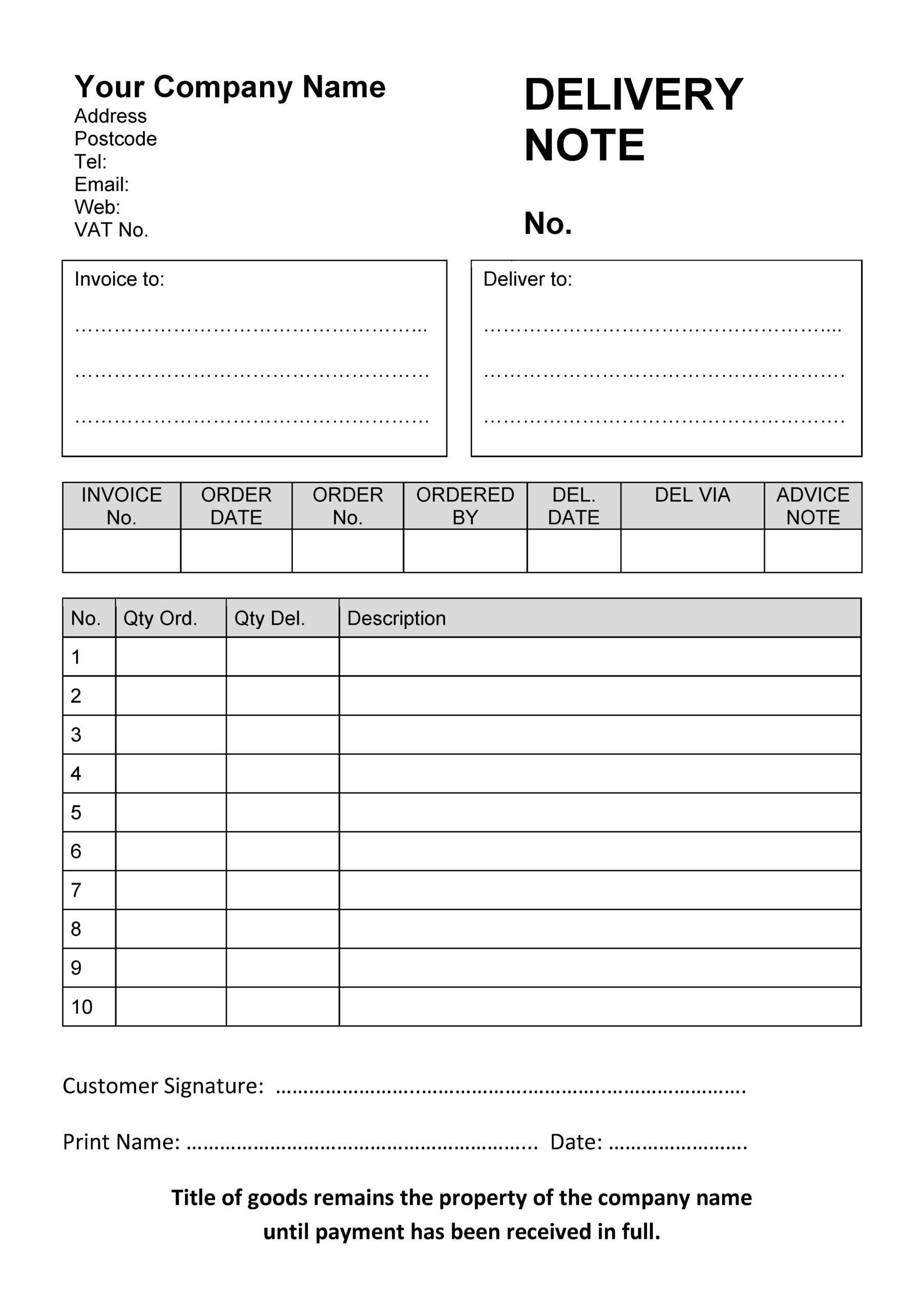 Ncr Word Template Download Inside Proof Of Delivery Template Word