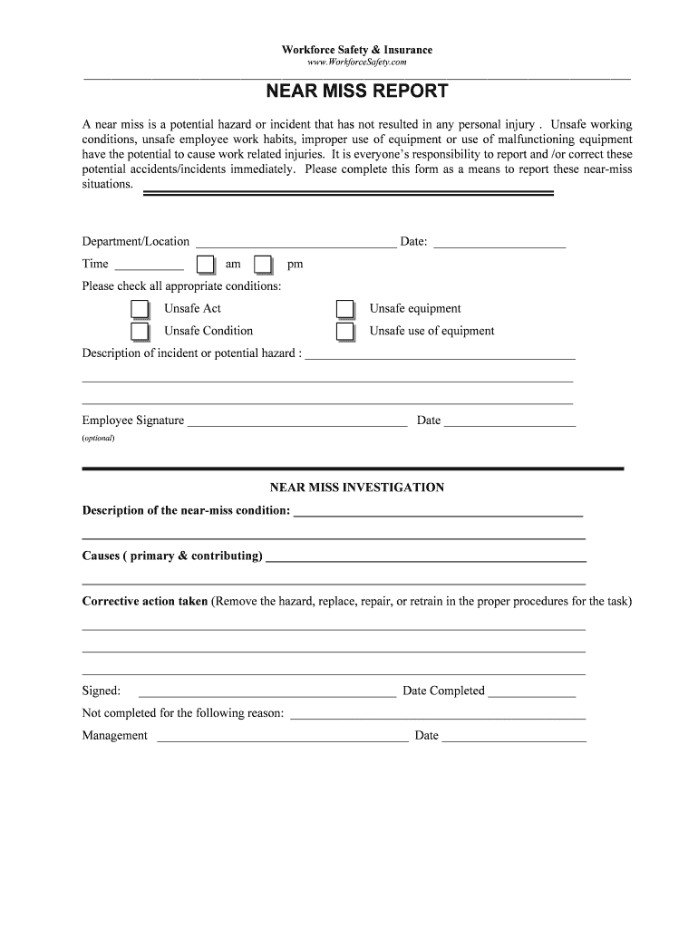 Near Miss Reporting Form – Fill Online, Printable, Fillable Throughout Incident Hazard Report Form Template