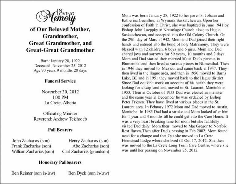 sample obituary for mother