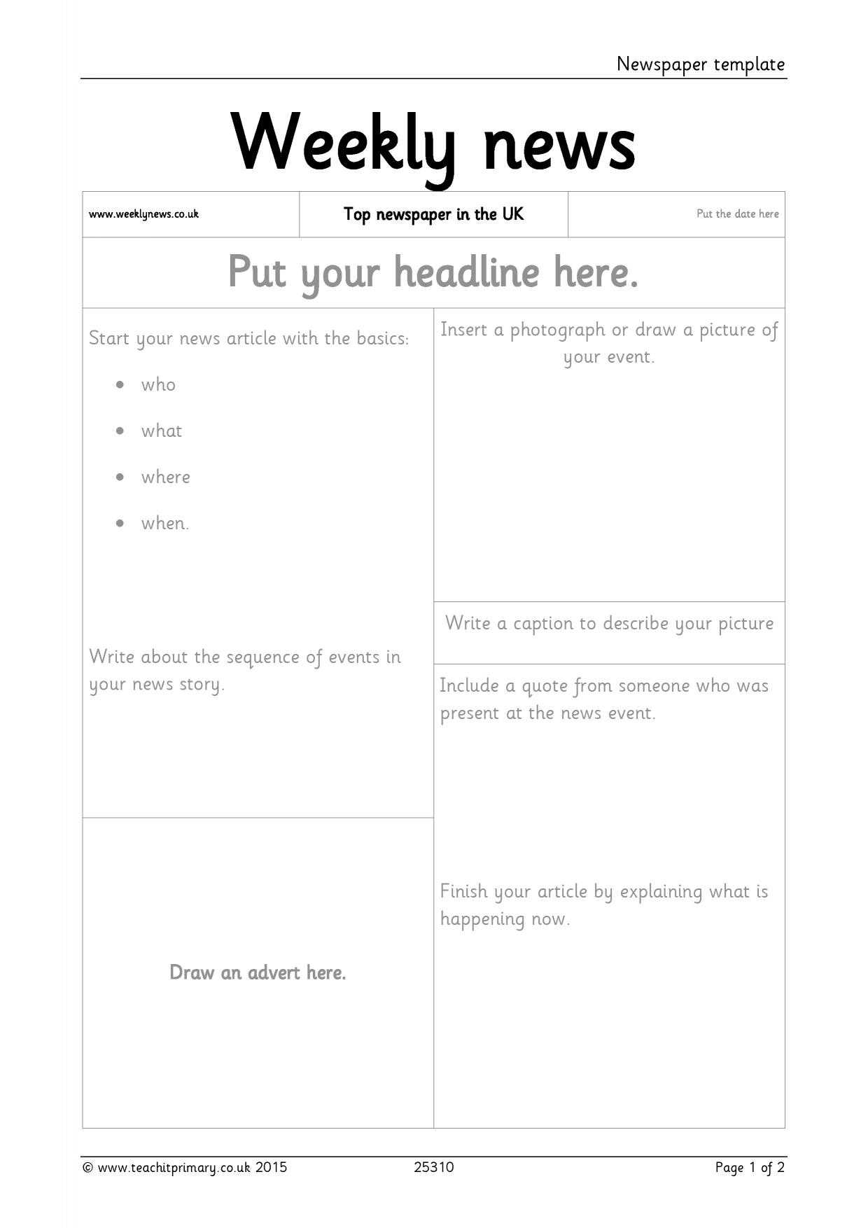 Newspaper Template Pertaining To Science Report Template Ks2