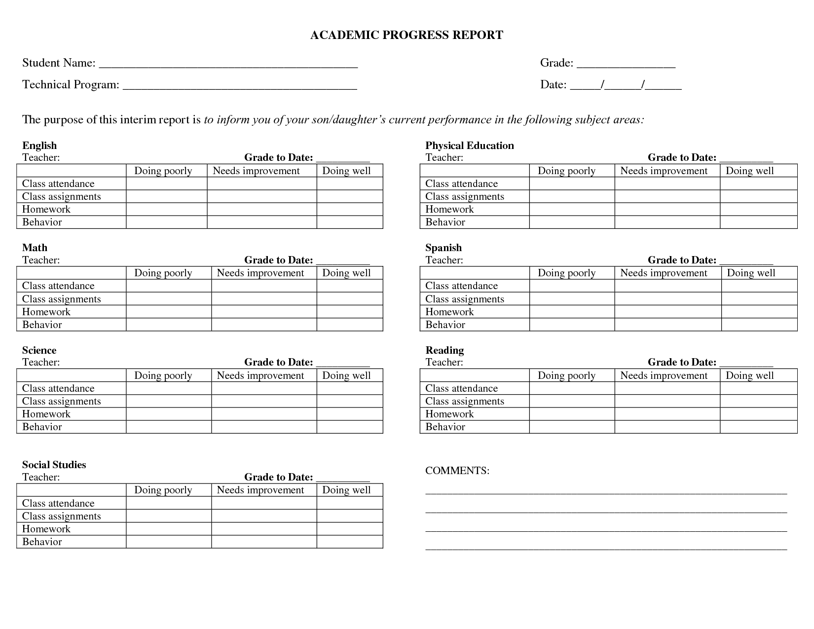 Nice School Academic Progress Report Template Sample : V M D Pertaining To School Progress Report Template