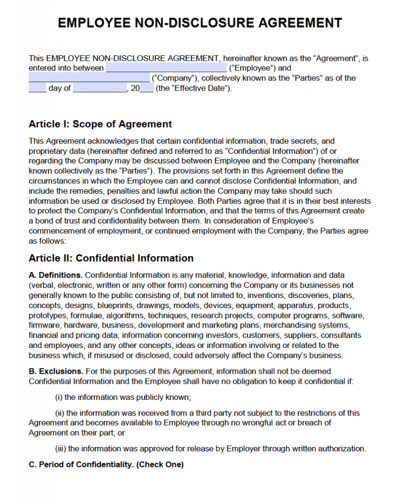 Non Disclosure Agreement (Nda) Template – Sample Intended For Nda Template Word Document