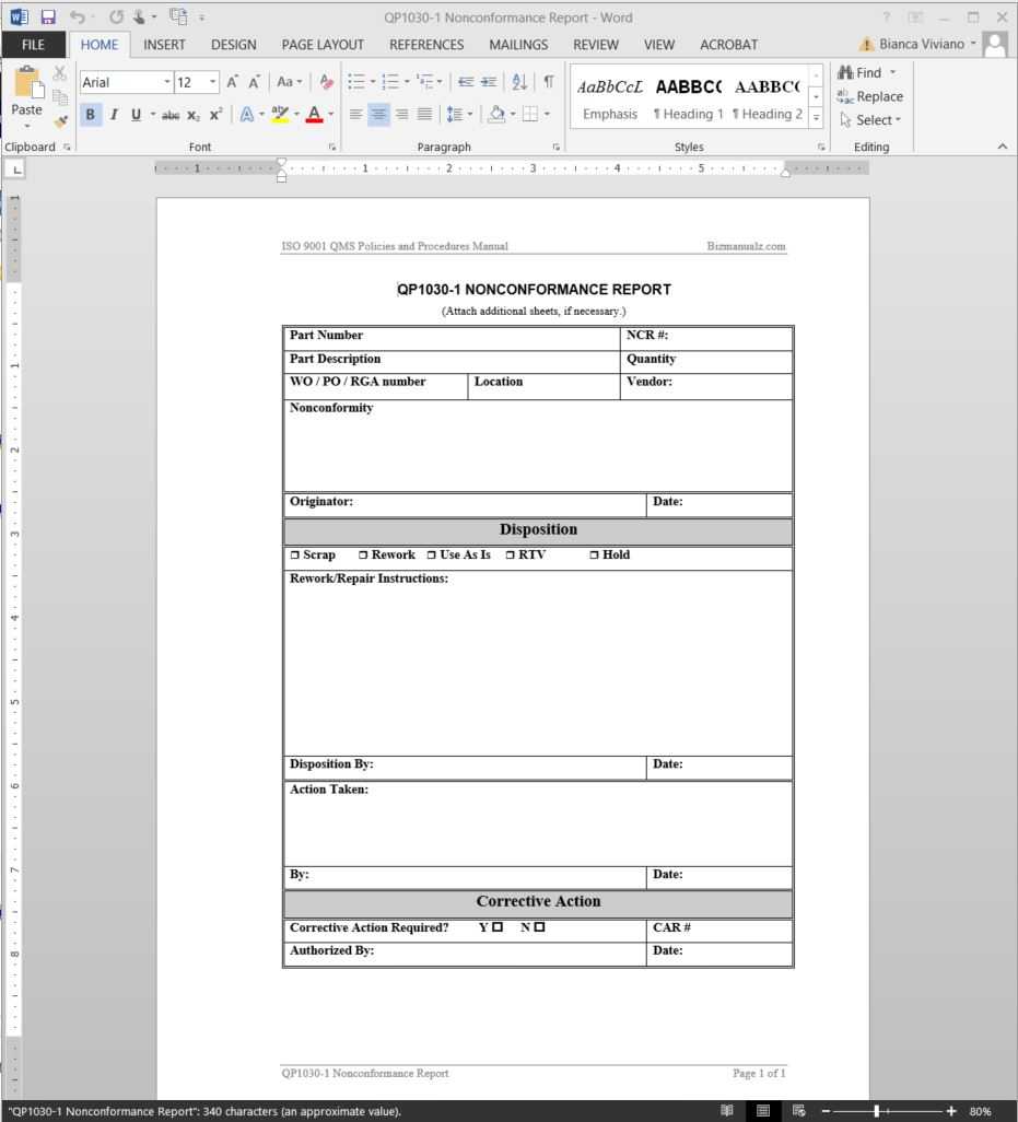 Nonconformance Report Iso Template | Qp1030 1 In Non Conformance Report Template