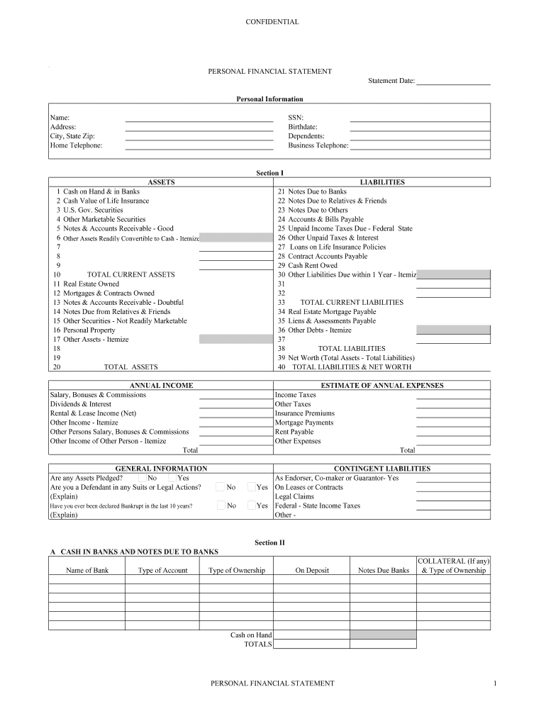 Nonprofit Financial Statements Template Or Sample Personal Throughout Blank Personal Financial Statement Template