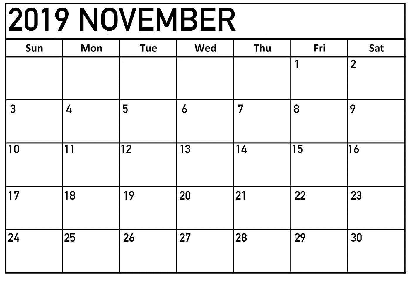 November 2019 Printable Calendar One Page Template – Latest Throughout Full Page Blank Calendar Template