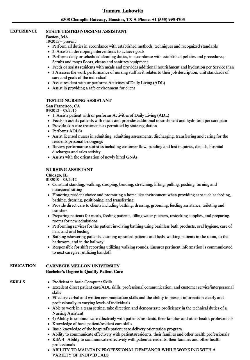 Nursing Assistant Resume Samples | Velvet Jobs With Regard To Nursing Assistant Report Sheet Templates