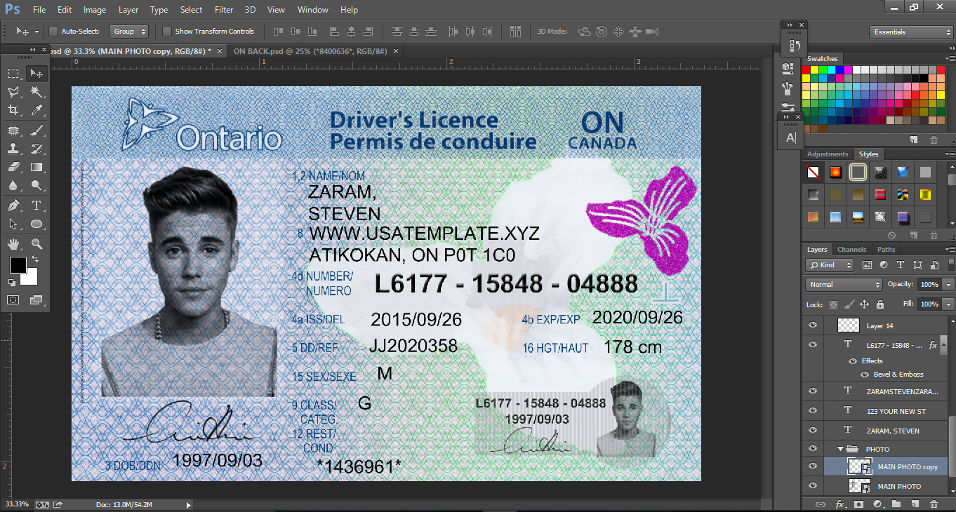 Ontario Driver License Psd Template (Newest Version) – Psd Pertaining To Blank Drivers License Template