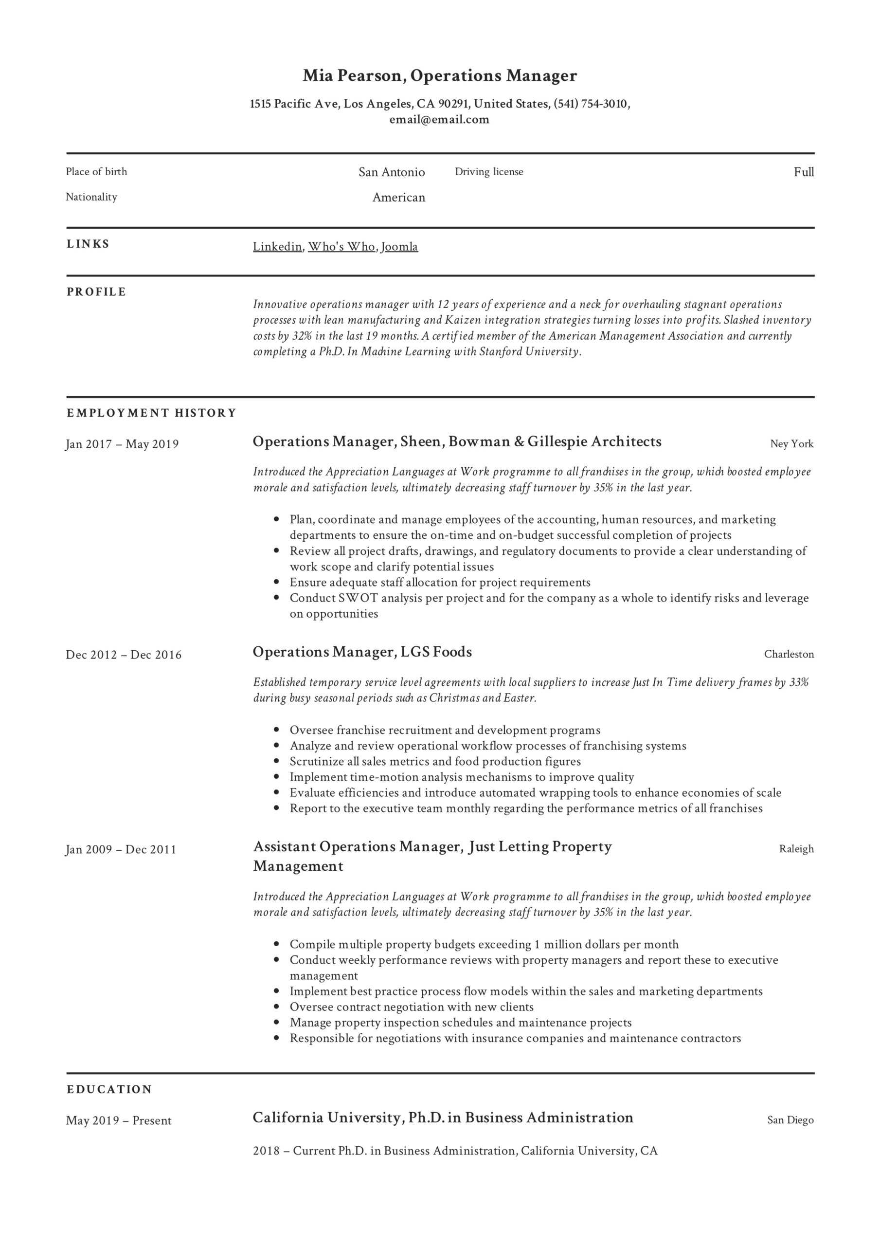 Operations Manager Resume & Writing Guide | +12 Examples | Pdf | Regarding Operations Manager Report Template