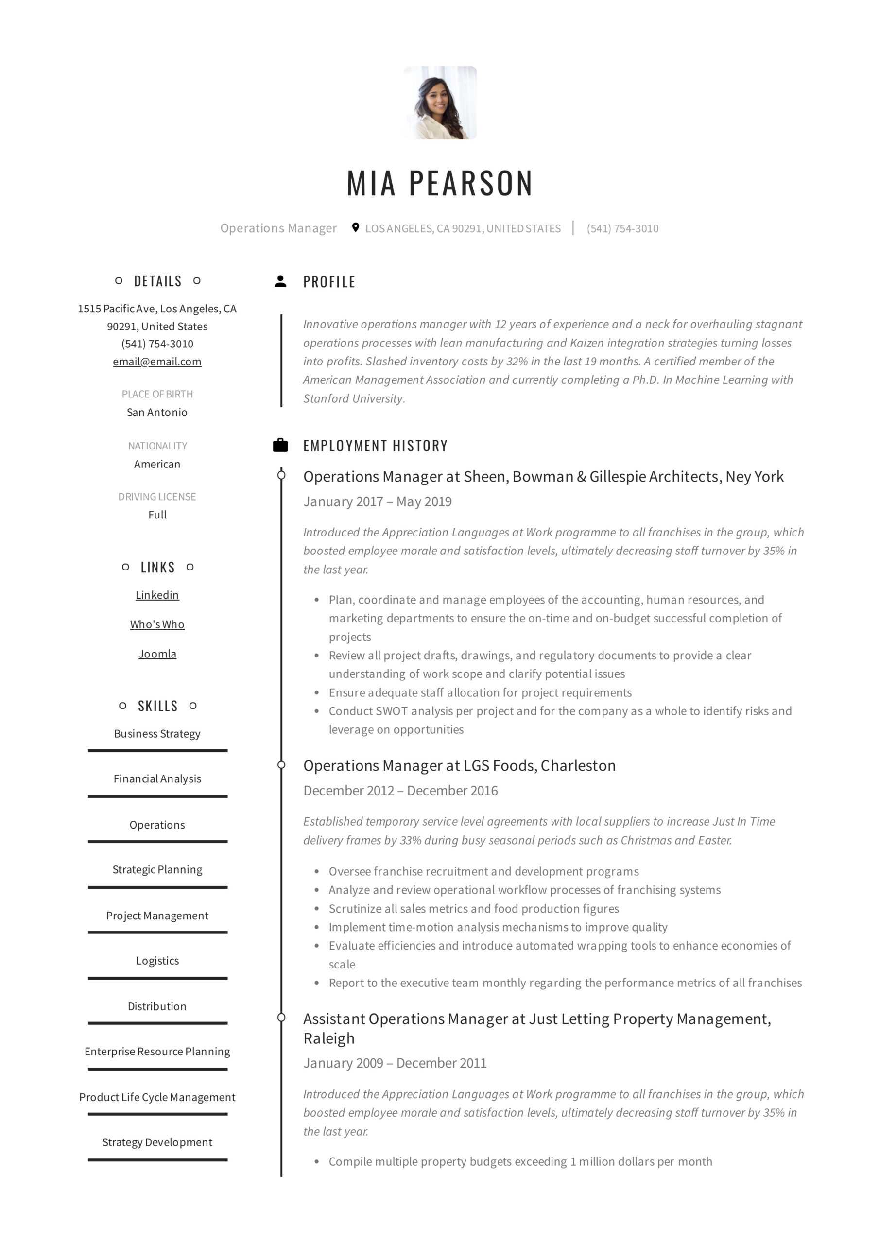 Operations Manager Resume & Writing Guide | +12 Examples | Pdf | With Operations Manager Report Template