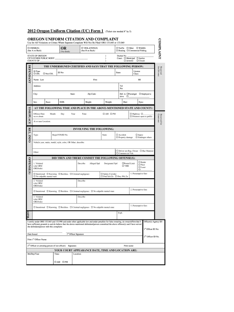 Oregon Uniform Citation - Fill Online, Printable, Fillable In Blank Speeding Ticket Template