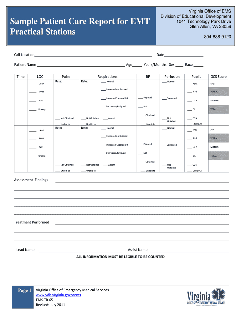 Patient Care Report - Fill Online, Printable, Fillable Intended For Patient Care Report Template