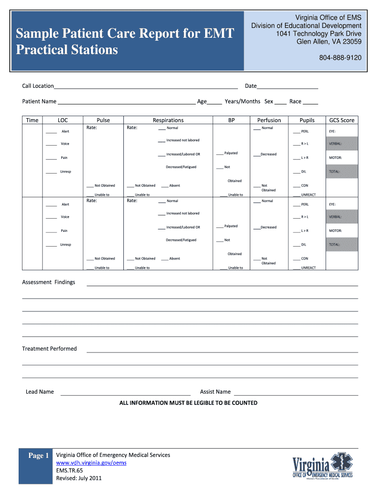 Patient Care Report – Fill Online, Printable, Fillable Intended For Patient Care Report Template