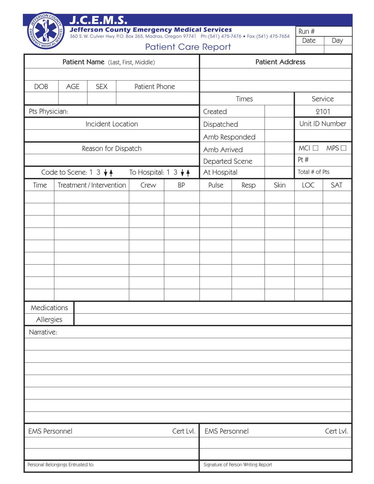 Patient Care Report Template Word Emt Example Ems Narrative For Patient Care Report Template