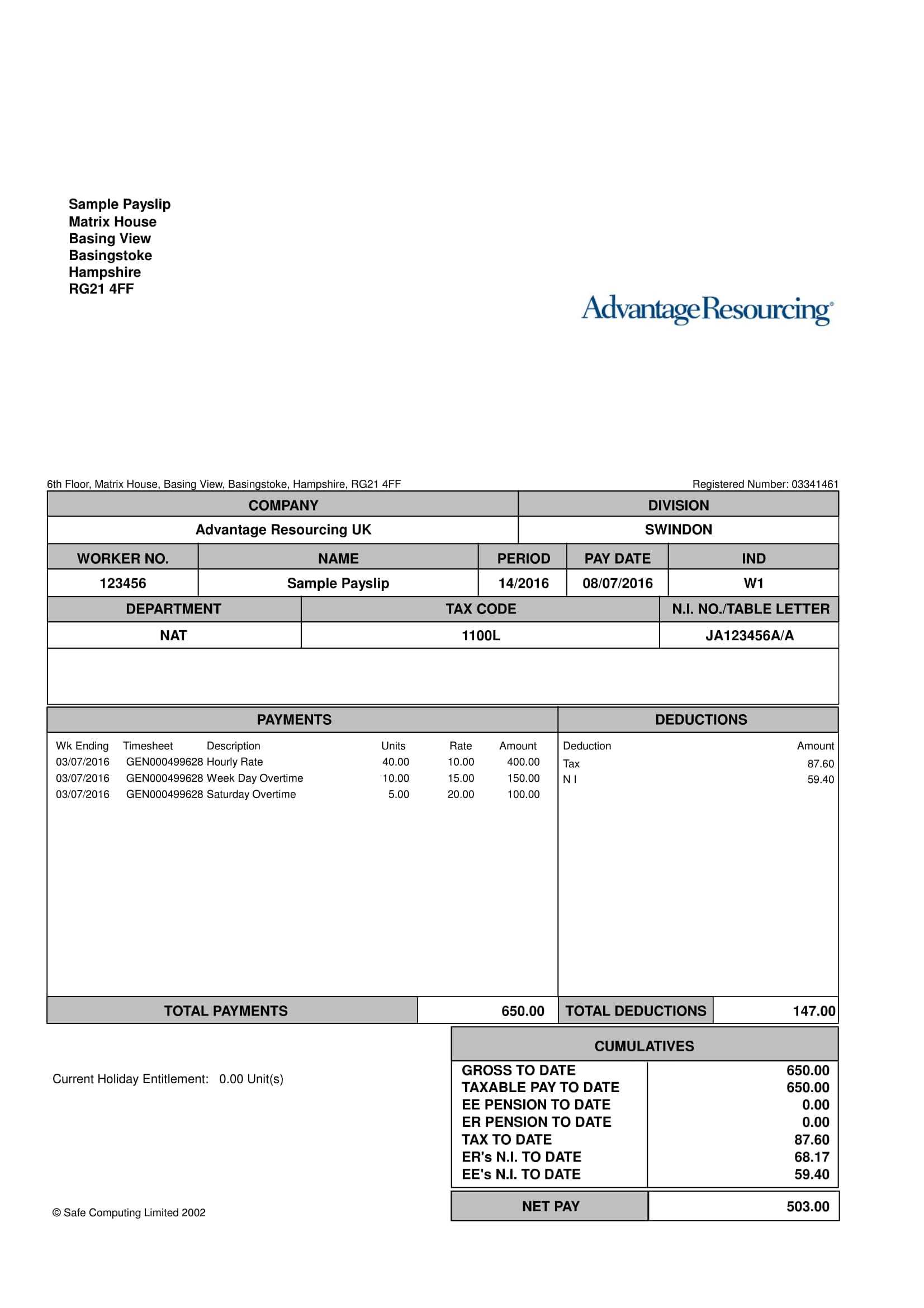 Payslip Templates | 28+ Free Printable Excel & Word Formats For Blank Payslip Template