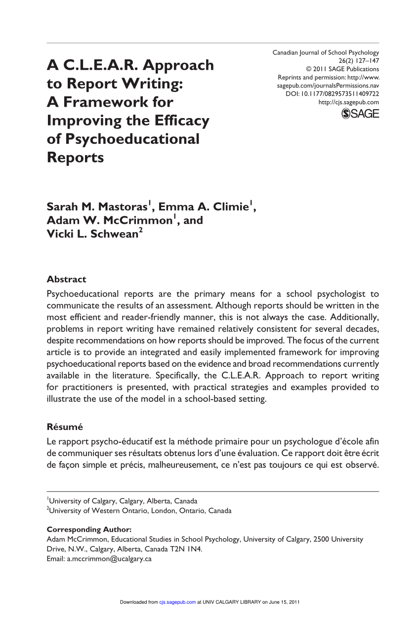 Pdf) A C.l.e.a.r. Approach To Report Writing: A Framework Within School Psychologist Report Template