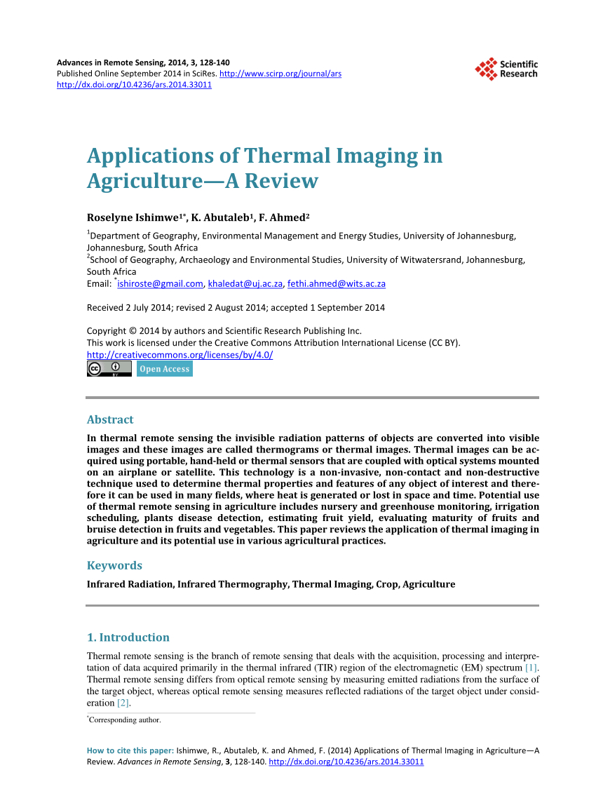 Pdf) Applications Of Thermal Imaging In Agriculture – A Review With Regard To Thermal Imaging Report Template
