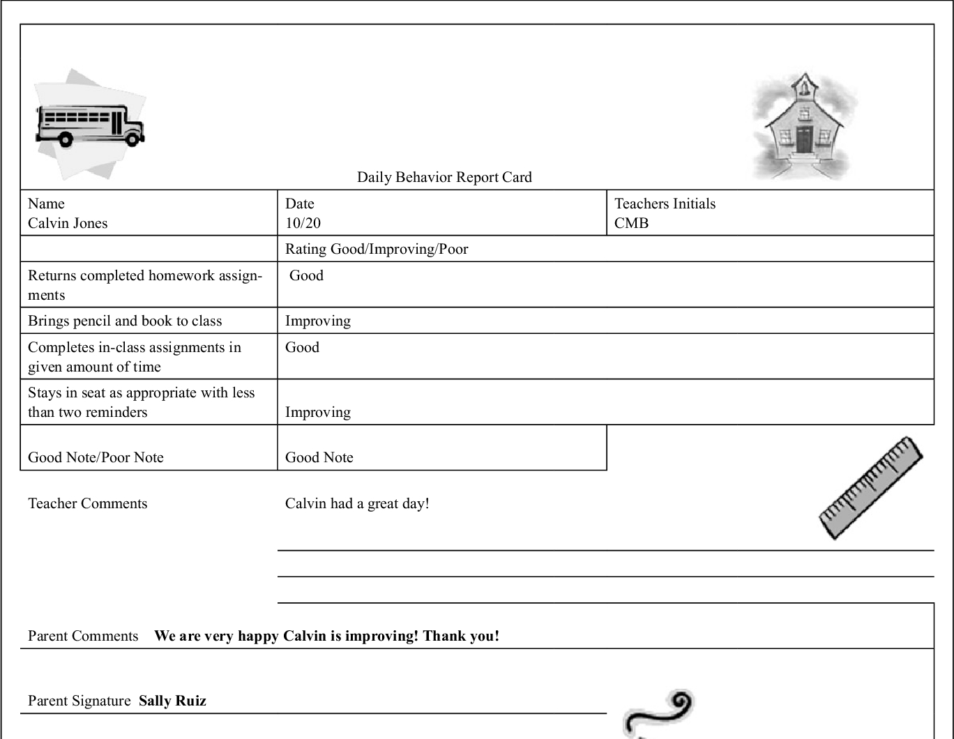 Pdf] Calvin Won't Sit Down! The Daily Behavior Report Card In Daily Report Card Template For Adhd