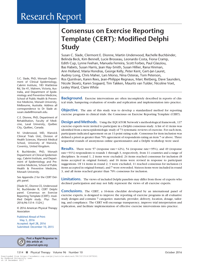 Pdf) Consensus On Exercise Reporting Template (Cert Intended For Intervention Report Template