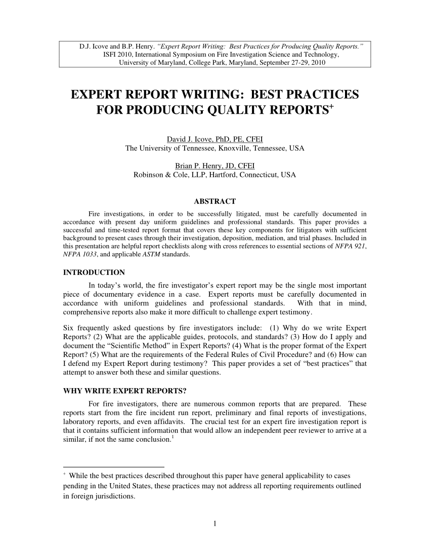 Pdf) Expert Report Writing: Best Practices For Producing With Regard To Expert Witness Report Template